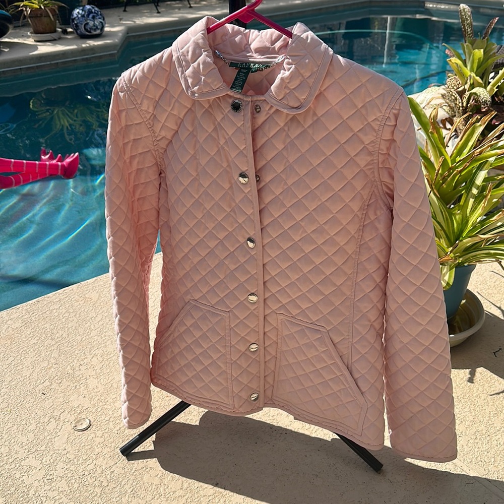 Ralph Lauren light weight pink quilted spring jacket, snap close large